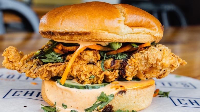 A fried chicken sandwhich from Charlotte's Kitchen