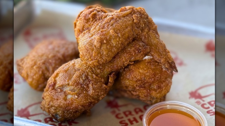 A close-up of fried chicken wings from The Crack Shack in Las Vegas