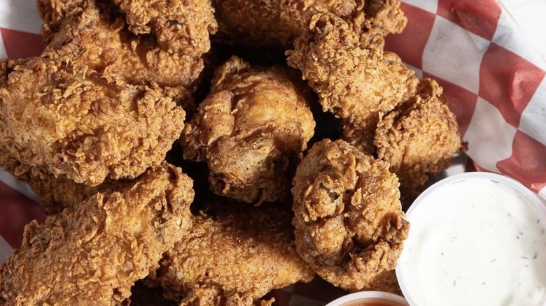 Close-up of a fried chicken from Love & Honey Fried Chicken
