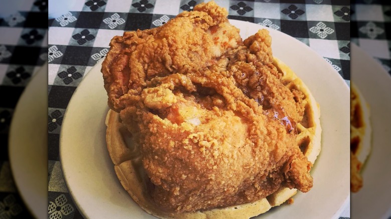 Fried chicken on a waffle from Dirty Bird