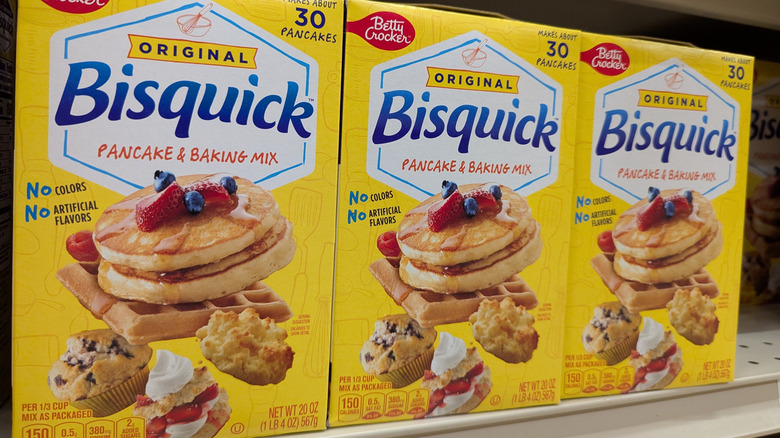 Boxes of Betty Crocker Bisquick pancake and baking mix