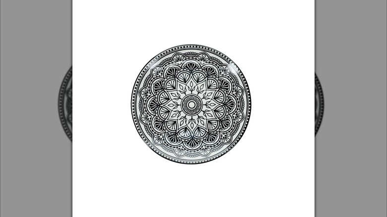 black and white dollar tree plate white background