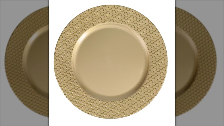 A honeycomb pattern charger plate from Dollar Tree