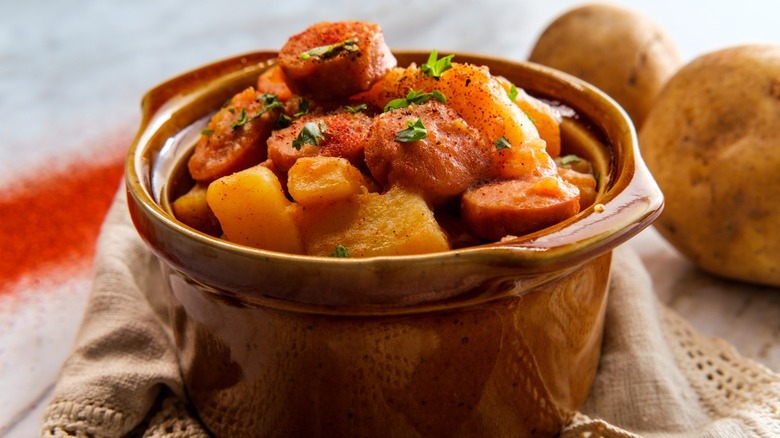 poor man's meal of hot dogs and potatoes