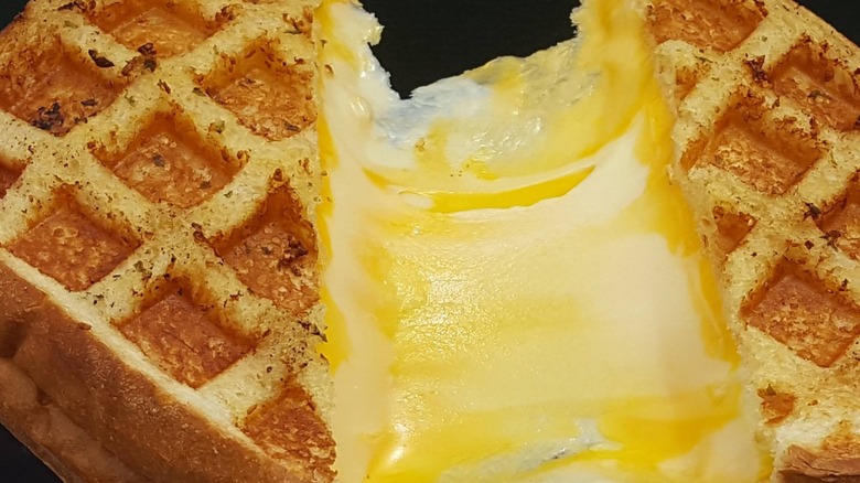 waffle grilled cheese with epic cheese pull