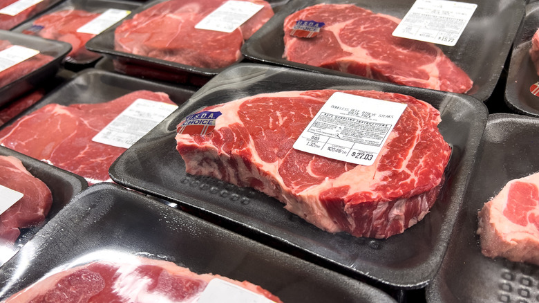 USDA Choice steaks for sale at a supermarket