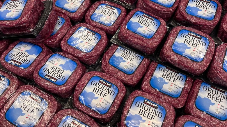 display of costco ground beef packets