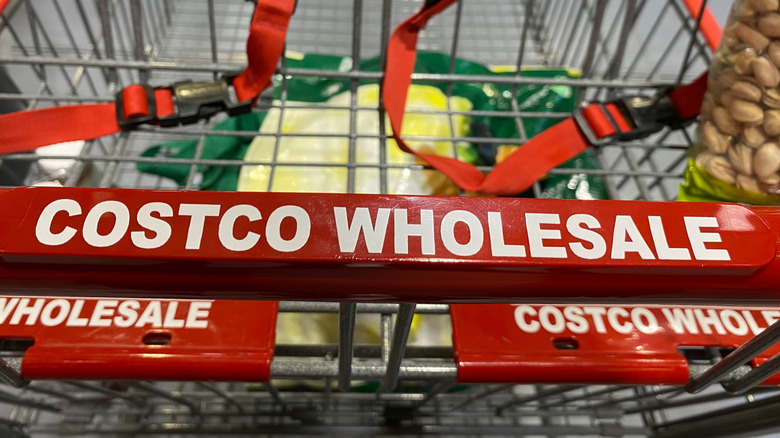 A close-up of a Costco shopping cart
