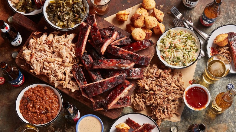 bbq meal spread at jim 'n nick's restaurant