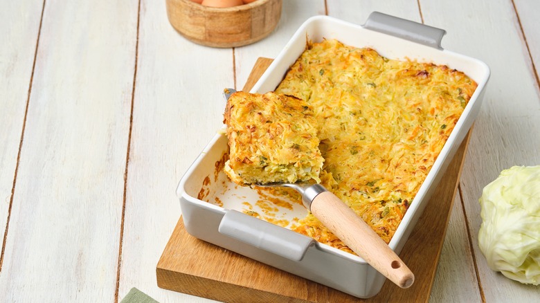 Casserole of cabbage, carrots and eggs