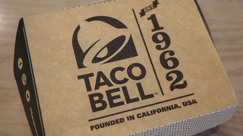 Taco Bell branded food package box, closeup
