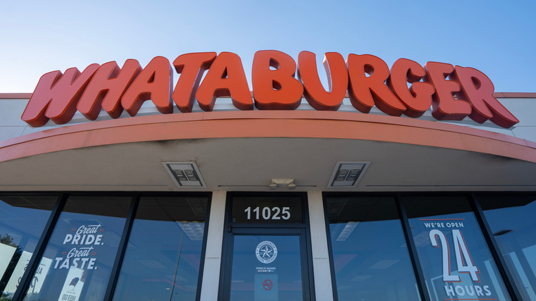 low view of Whataburger logo on fast food restaurant