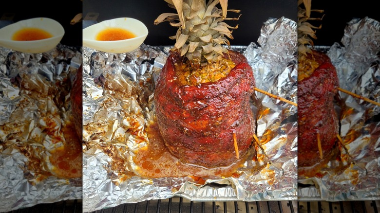 ribs cooked with pineapple on a smoker