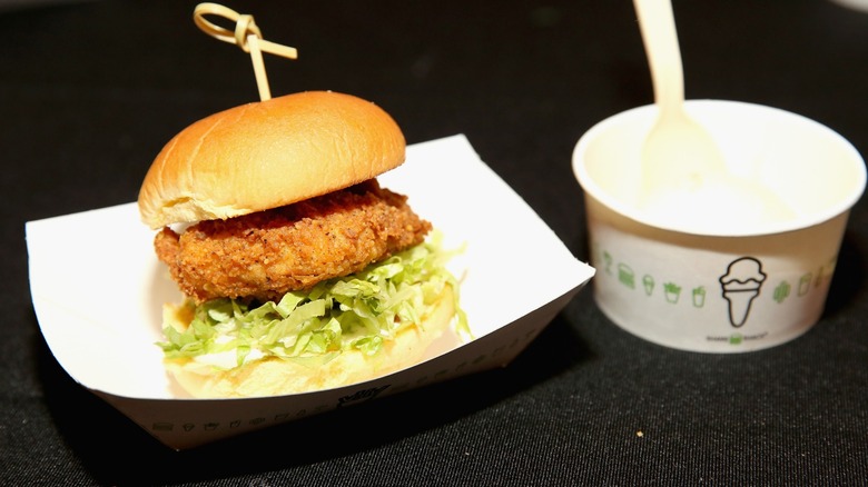 shake shack chicken sandwich with ice cream