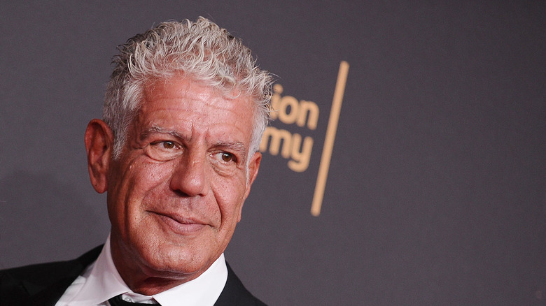 Anthony Bourdain on red carpet closeup.