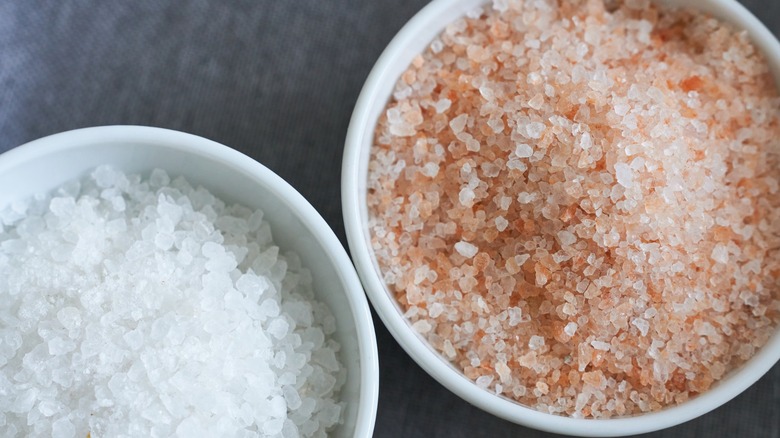 pink and white crystallized salt in small bowls