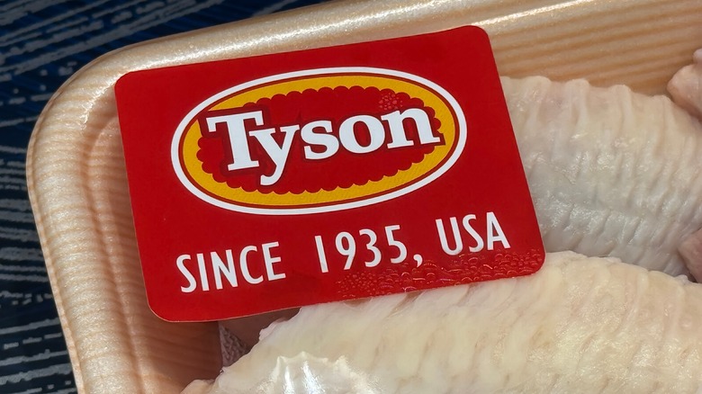 packaged raw chicken with Tyson food label