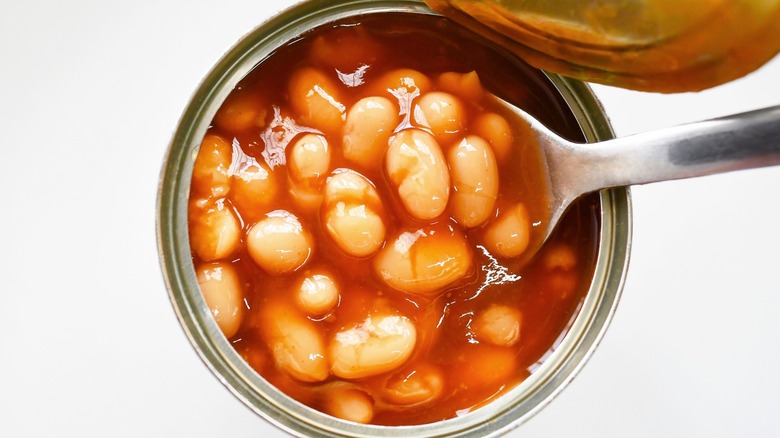 canned baked beans with spoon
