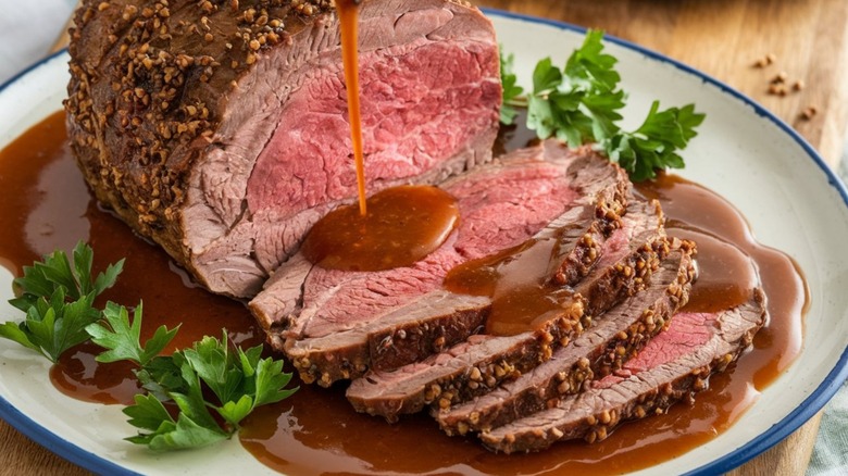german sauerbraten on platter with gravy