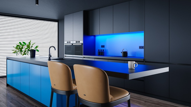kitchen with neon blue light