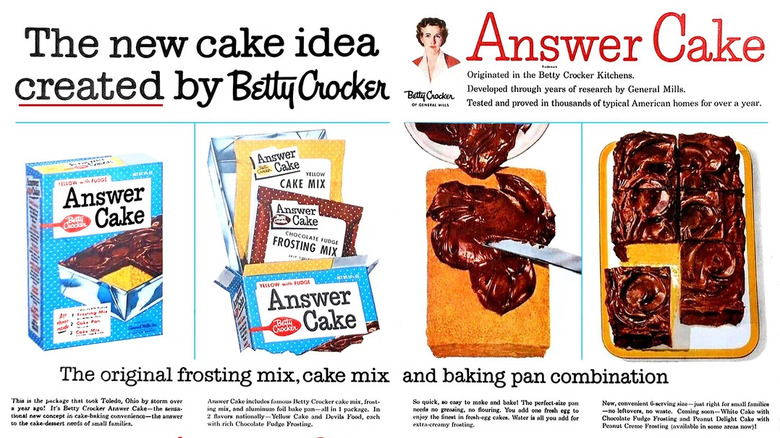 A 1950s vintage ad for Betty Crocker's Answer Cake