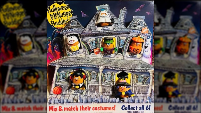 1992 mcnugget buddies in halloween costumes with display board