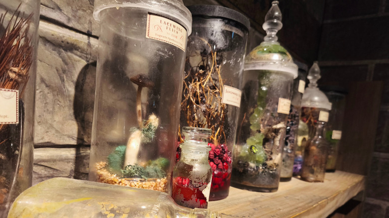 Decorated apothecary jars.