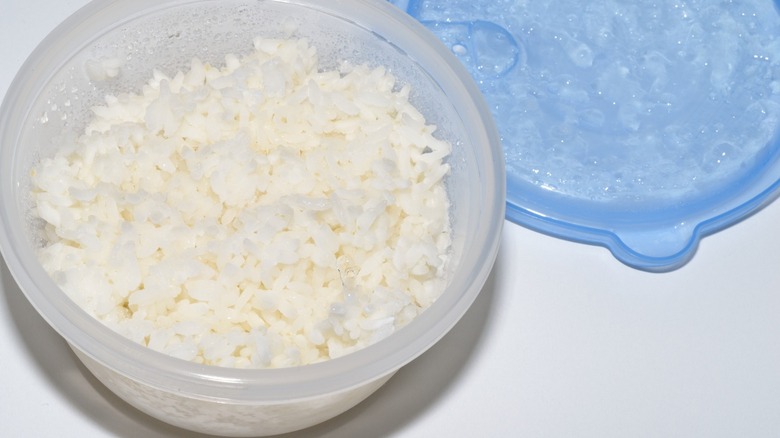 leftover rice in plastic storage container