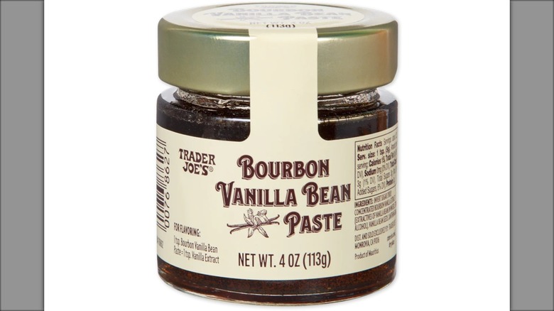 squat jar of bourbon vanilla paste with ivory label