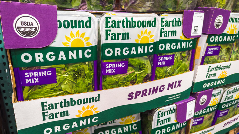 Cases of Earthbound Farm Organic Salad Mix Products at Costco