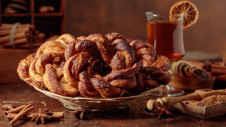 Homemade soft pretzels with cinnamon and sugar.