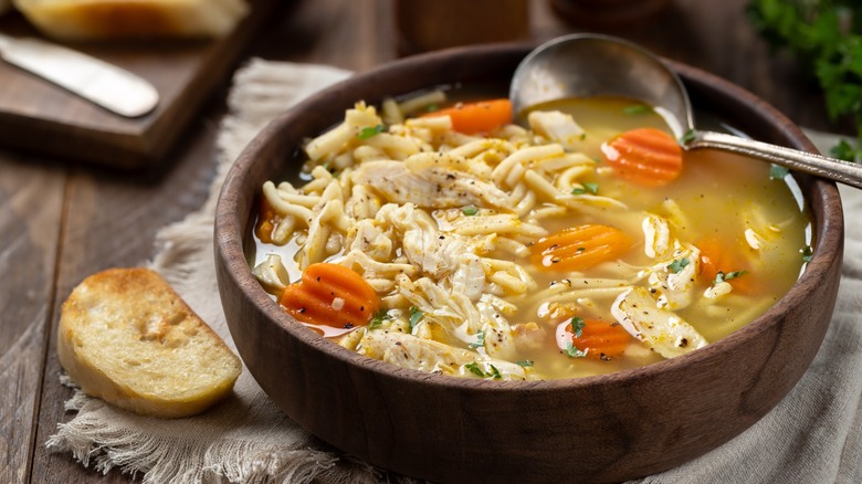 chicken noodle soup with toasted bread