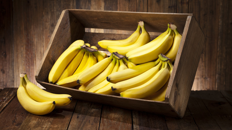 Bananas in a wooden crate