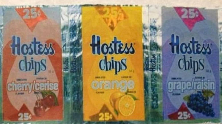 Empty bags of Hostess' cherry, orange and grape-flavored potato chips