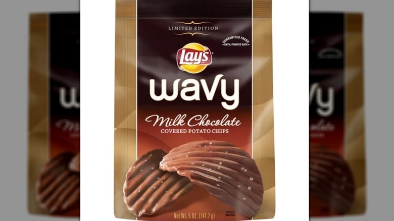 A pack of Lay's Milk Chocolate covered potato chips