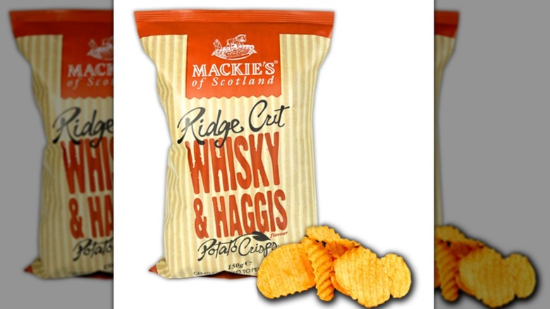 A pack of  Mackie's Whisky & Haggis potato chips
