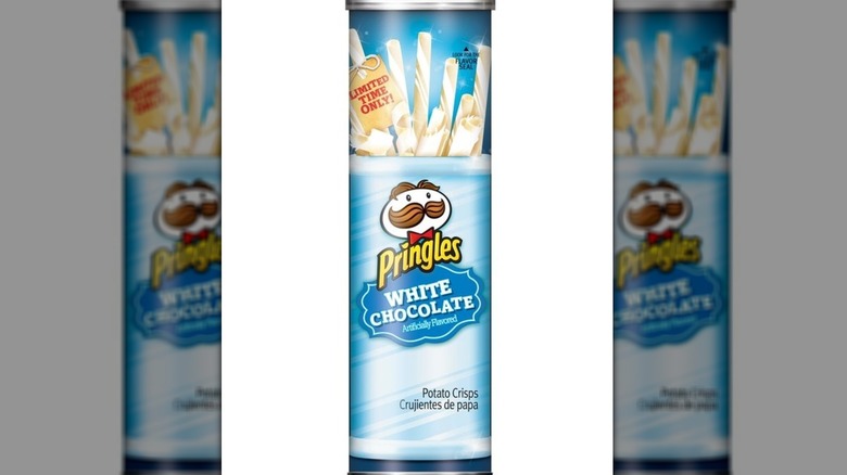 A can of Pringles' white chocolate potato crisps