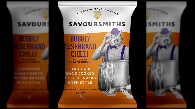 A pack of Savoursmiths Bubbly & Serrano chilli crisps