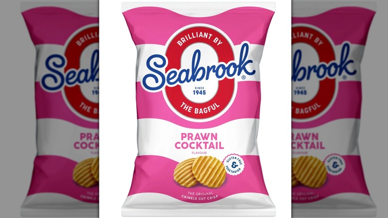 A pack of Seabrook Prawn Cocktail flavour potato crisps