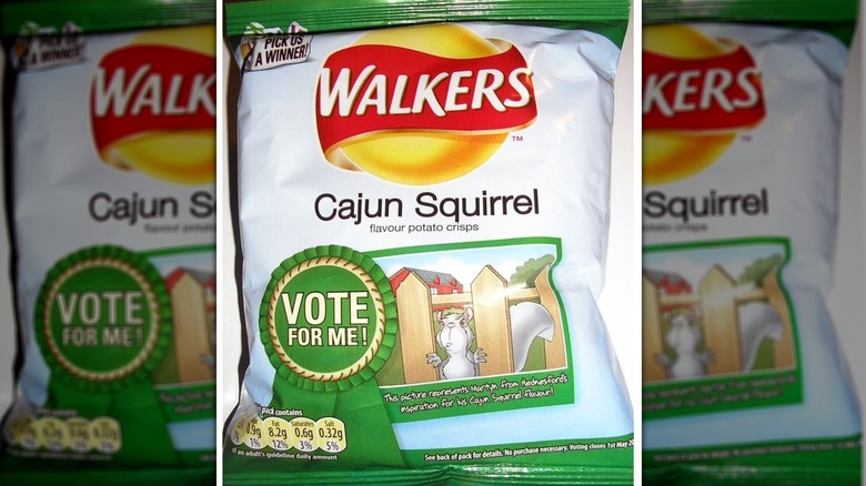 A pack of Walkers Cajun squirrel potato chips