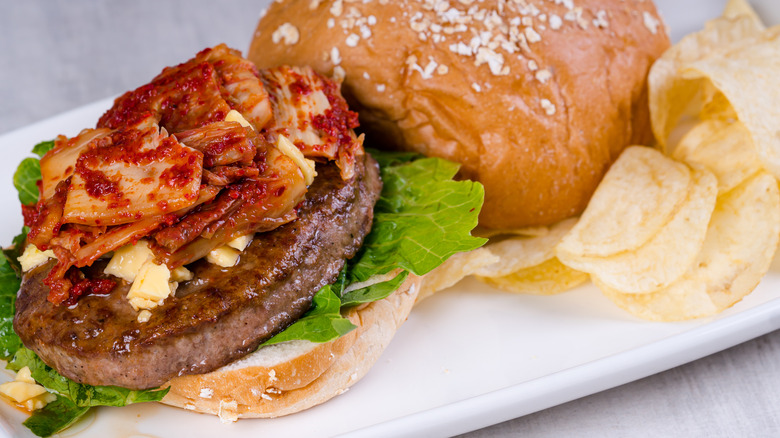 Hamburger with a kimchi topping