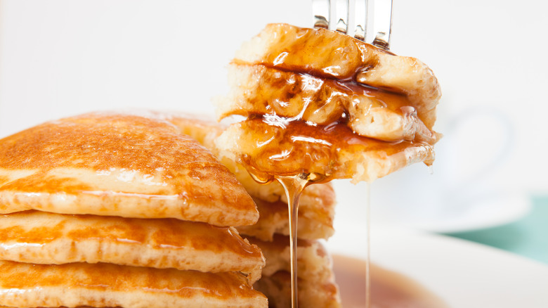 piece of pancake on fork