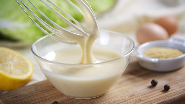 fresh mayo with whisk