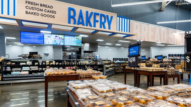 walmart bakery in store with tables of product