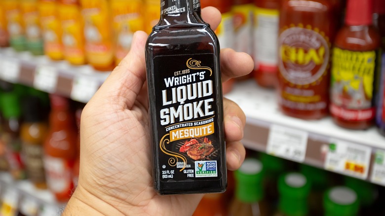 Brown glass bottle of Wright's liquid smoke.