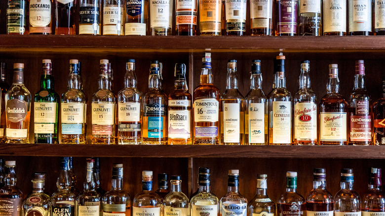 Bottles of whiskey in a bar