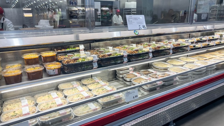 display of costco prepared foods in deli