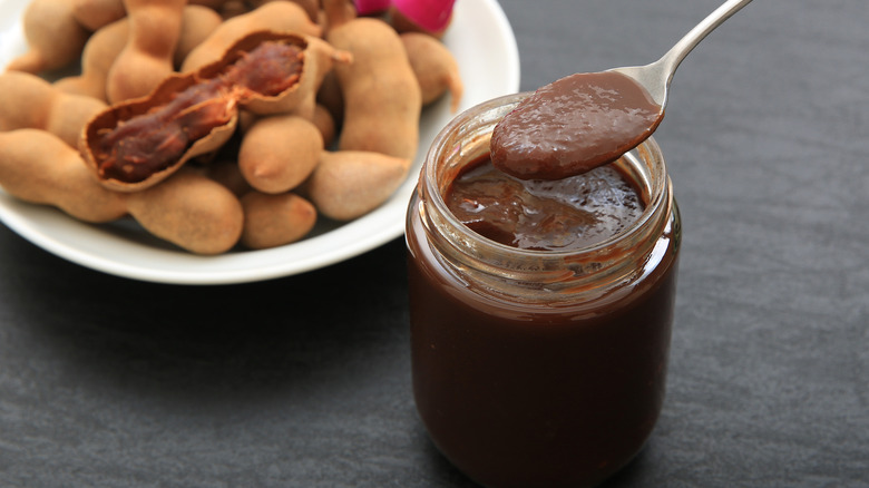 tamarind chutney on a spoon