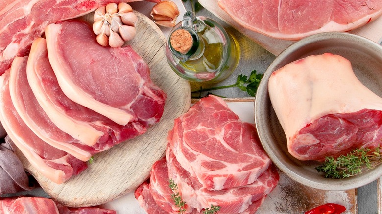 Various cuts of raw pork