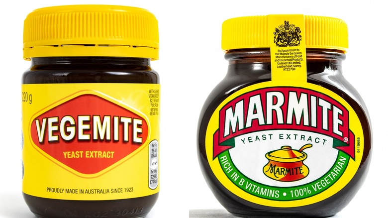 Jar of Vegemite next to jar of Marmite. 